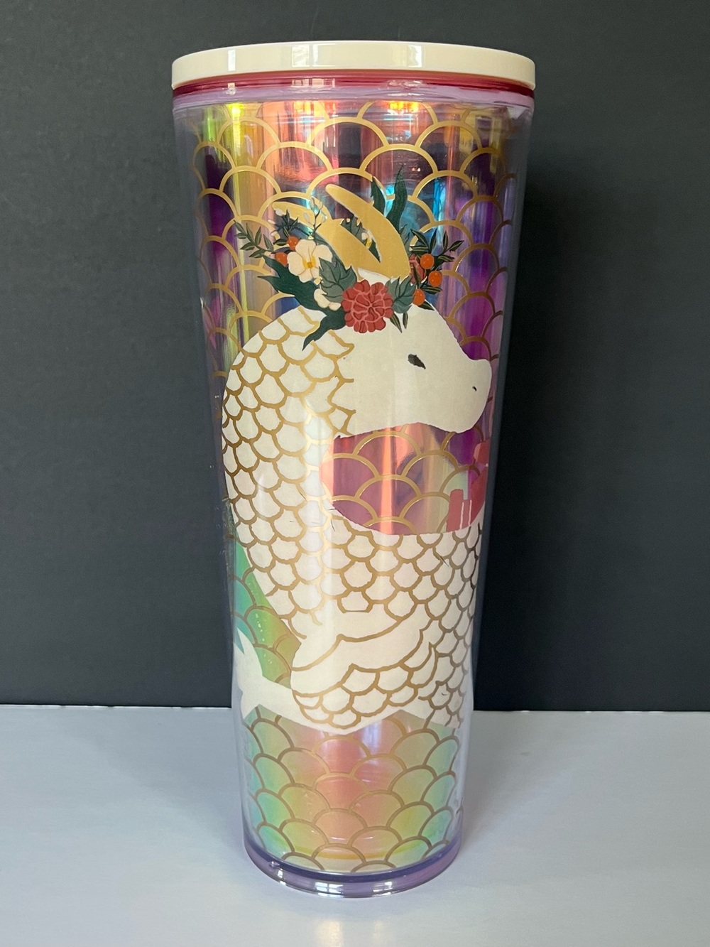Starbucks 2024 Lunar NewYear Dragon Scale Travel Tumbler with Floral Crown